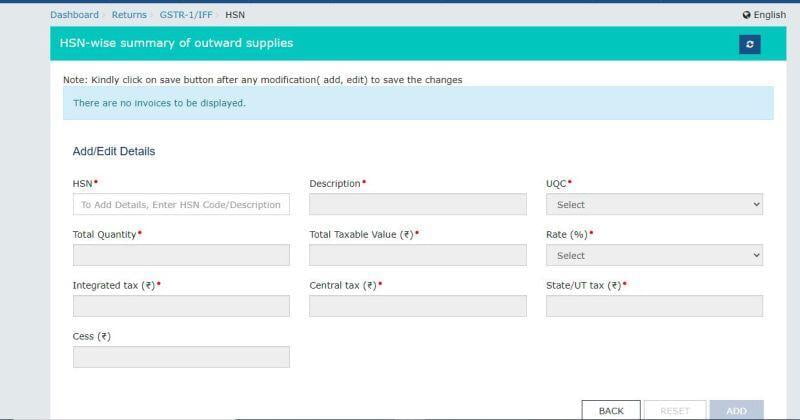 "Rate of Tax" column has been added in place of "Total Value" for each HSN/SAC furnished in HSN summary (Table-12) in the Return of outward supplies i.e. GSTR-1